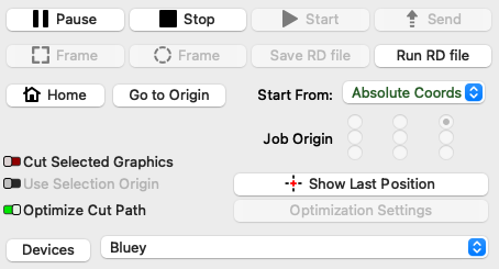 screen showing controls for a lasercutter in lightburn